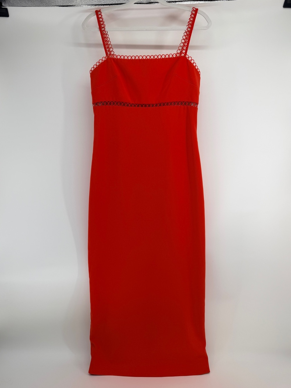 ML Monique Lhuillier Anthropologie Coral Crochet Trim Midi Dress 6